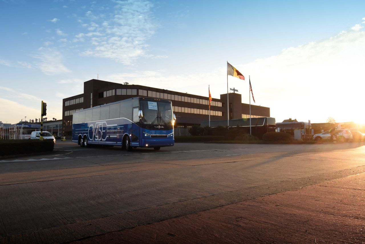 Van Hool electric coach is reality. The first unit of the CX45E shipped